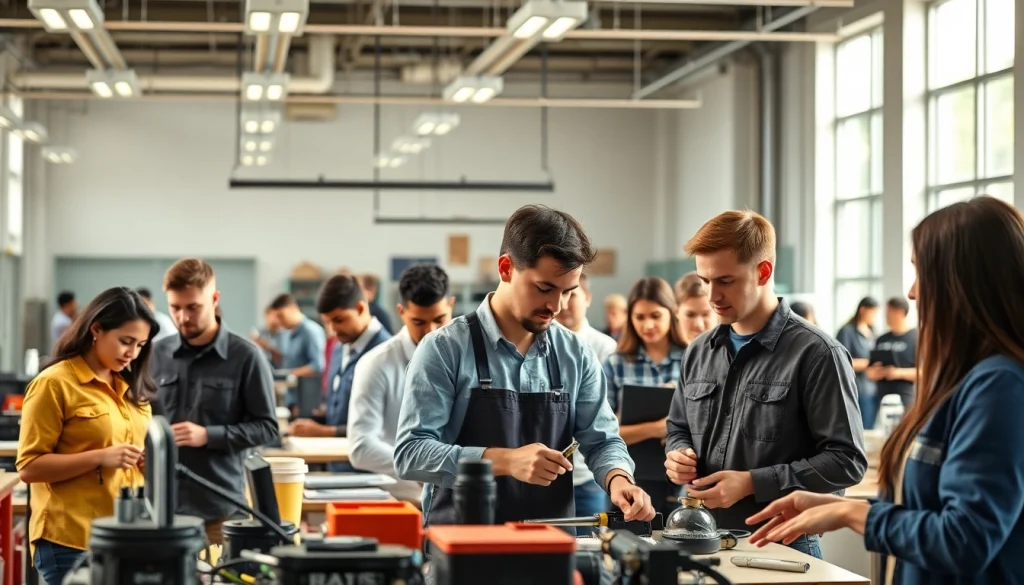 Students actively engaged in a workshop at Trade School In Tennessee, showcasing trades skills and collaboration.