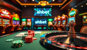 Experience thrilling gameplay at shbet's elite casino tables, filled with vibrant chips and cards.