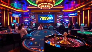 Experience the excitement of 789BET đăng nhập with vibrant casino tables and players betting.