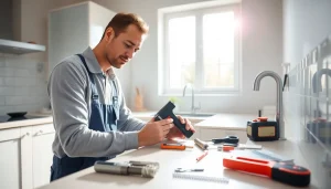 Plumber demonstrating expertise on plumbing services with https://speedyservicestoday.com.au in a bright kitchen.