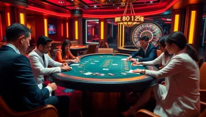 Exciting MM88 live casino scene with players engaging in poker and vibrant betting atmosphere.