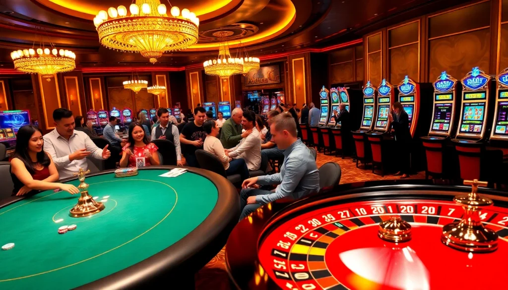 Engaged players enjoying their time with the innovative 789win app at a vibrant casino scene.