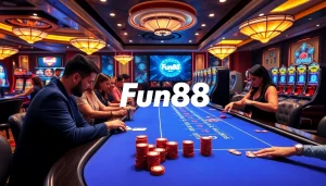 Enjoy exciting gameplay at Fun88 casino with vibrant tables, chips, and engaging players.