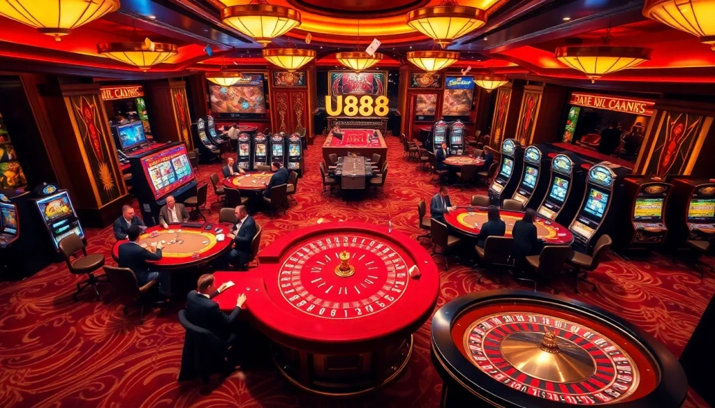 Exciting gaming action at Game U888 with vibrant casino tables and players enjoying their winnings.