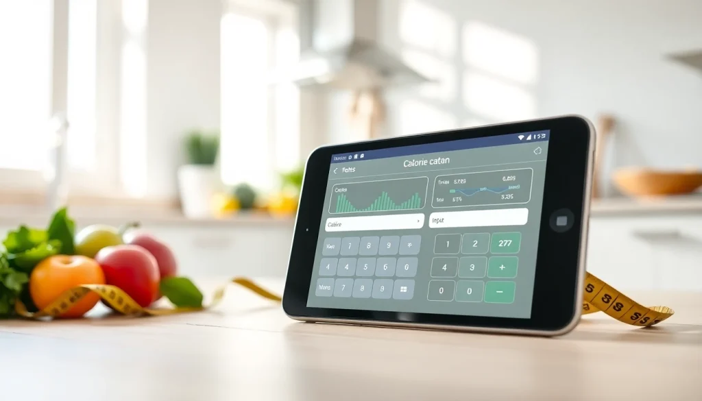 Engaging calorie calculator interface on a mobile device in an inviting kitchen setting.