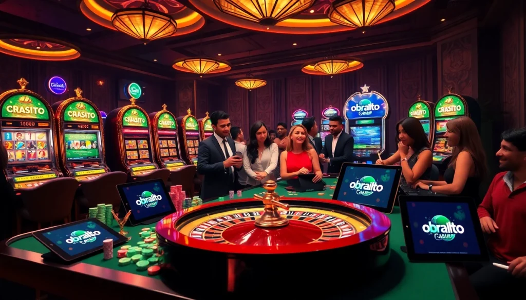 Experience the thrill of obraltoto gaming with vibrant casino tables and slots in a luxurious setting.