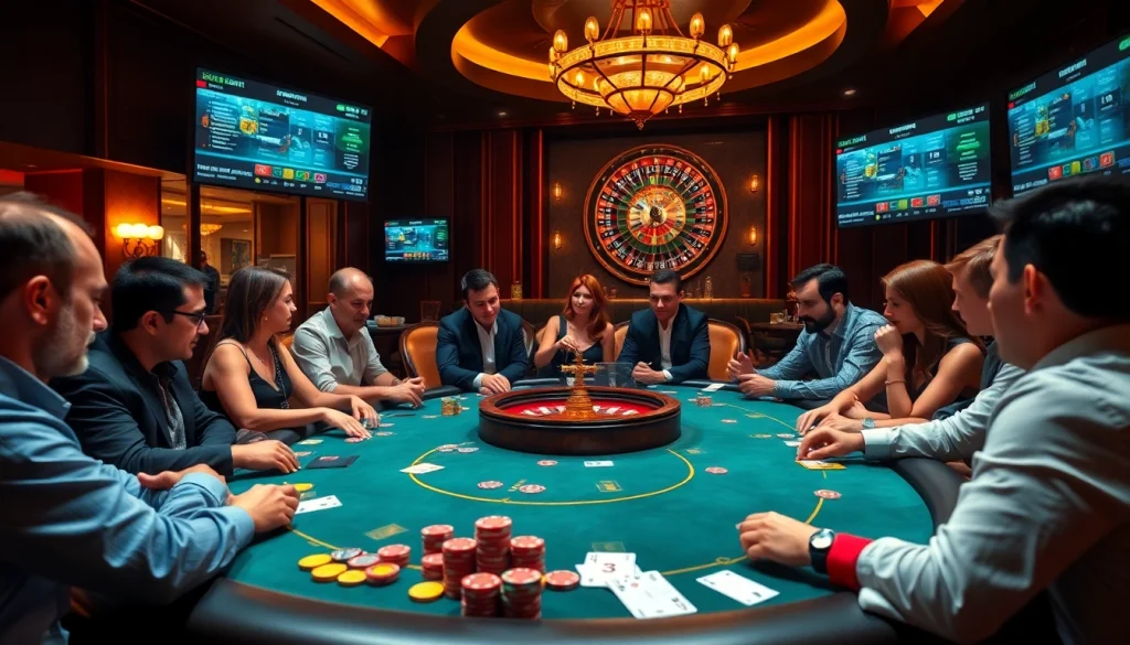 Engaging poker players strategizing in the luxurious environment of BIG88.BAR casino.