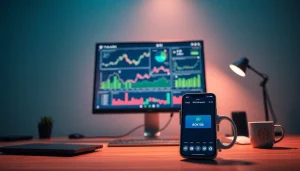 BOX138 digital workspace showcasing successful withdrawals with financial charts and tech.