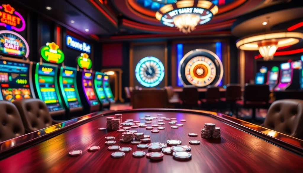 Experience the thrill of i9bet at an elegant casino table with poker chips, cards, and a spinning roulette wheel.