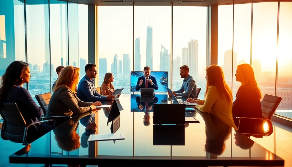 UAE news today discussed by diverse professionals in a modern office setting.