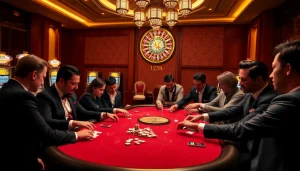 Players experiencing the thrill of high-stakes gaming at 123b's lavish casino.