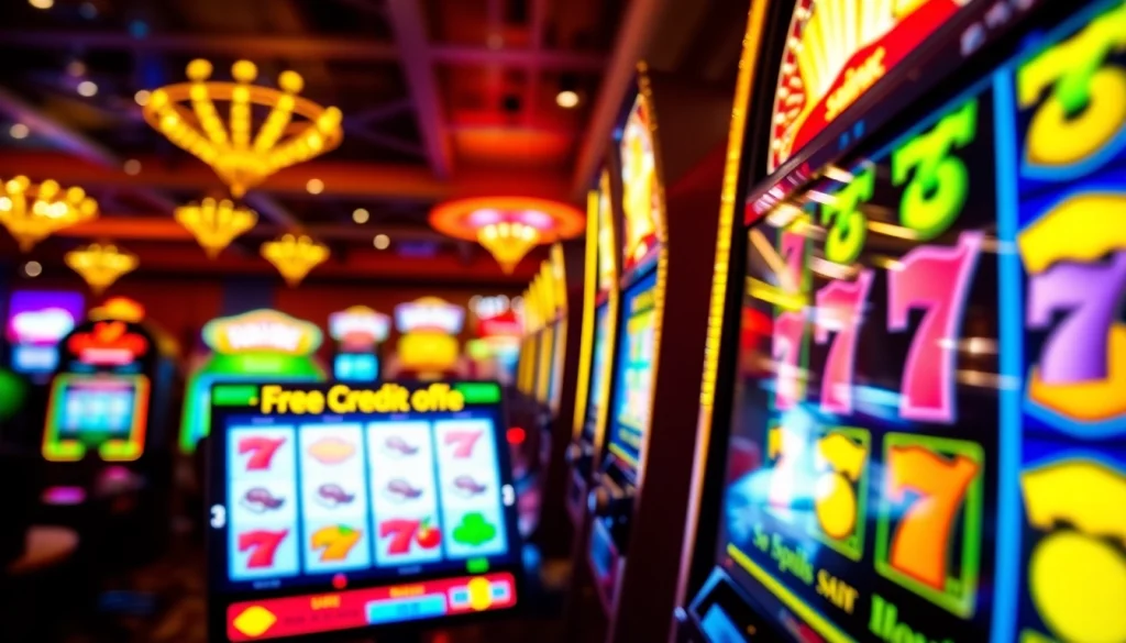 Spin the reels on a vibrant slot machine showcasing Free Credit Slot promotions and offers.