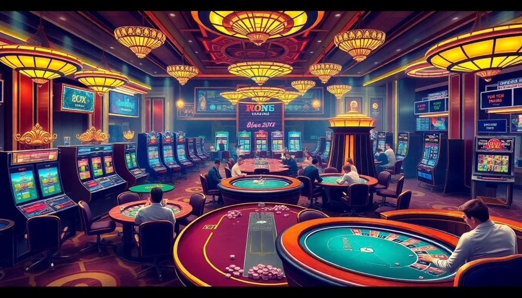 Experience the thrill of casino action with vibrant gaming tables showcasing 'Nếu như vậy bám vào đây' in posters, enticing players to engage.