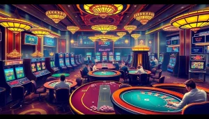 Experience the thrill of casino action with vibrant gaming tables showcasing 'Nếu như vậy bám vào đây' in posters, enticing players to engage.