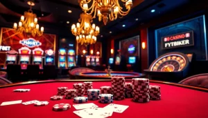 Experience the excitement of F88BET with a luxurious casino scene featuring tables, cards, and vibrant gaming elements.