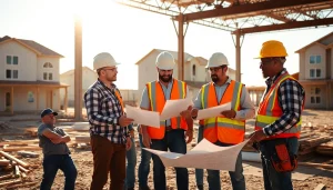 Builders collaborating on plans for new homes in the Texas association of builders.