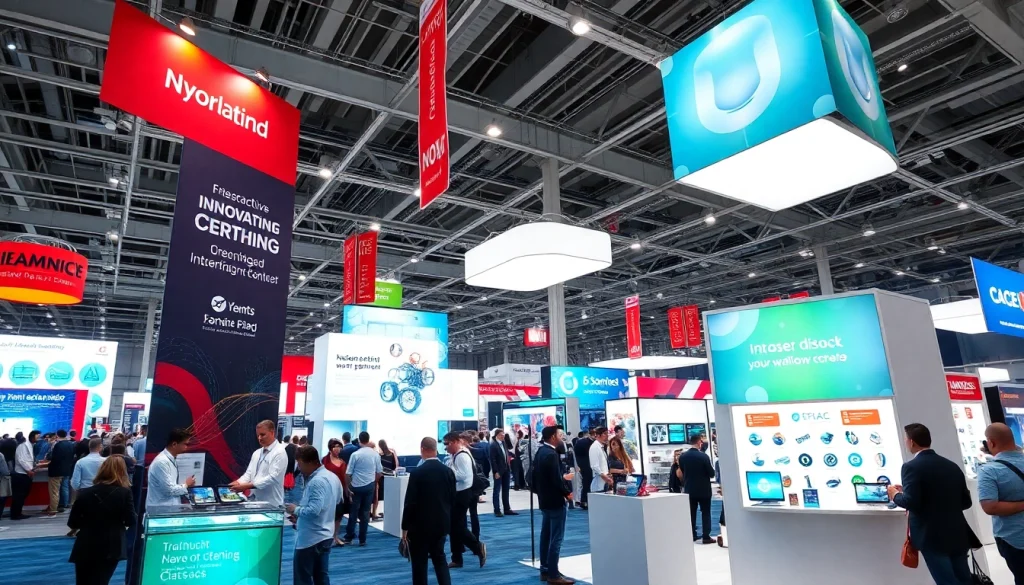 Engaging trade show booth showcasing innovative displays and vibrant visuals for events.