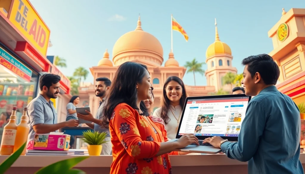 Engaging visual of Hela Ad showcasing diverse Sri Lankan classifieds with friendly interactions.