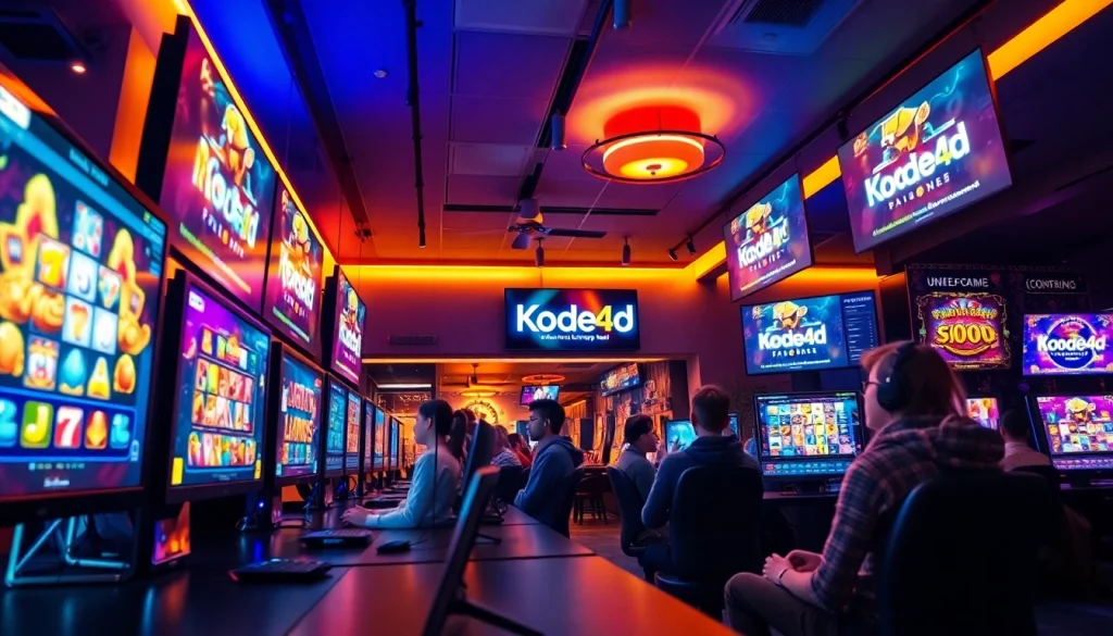 Kode4d online gaming hub with players enjoying exciting slot games, showcasing community and security.