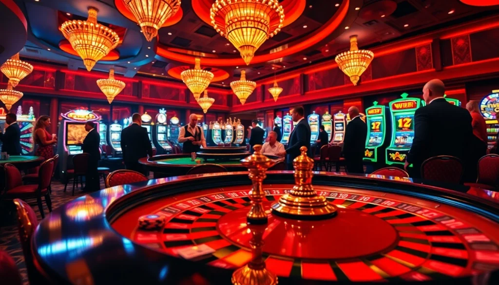 Players engaged in thrilling games at s8 casino with roulette and slot machines.