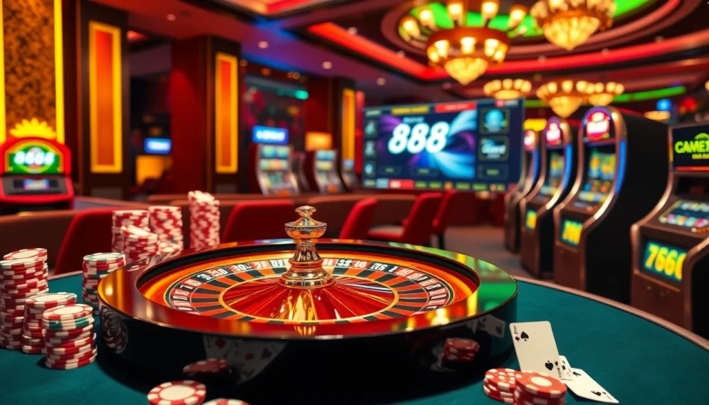 Experience the thrill of đăng nhập 888b with an elegant casino interface showcasing roulette and poker.