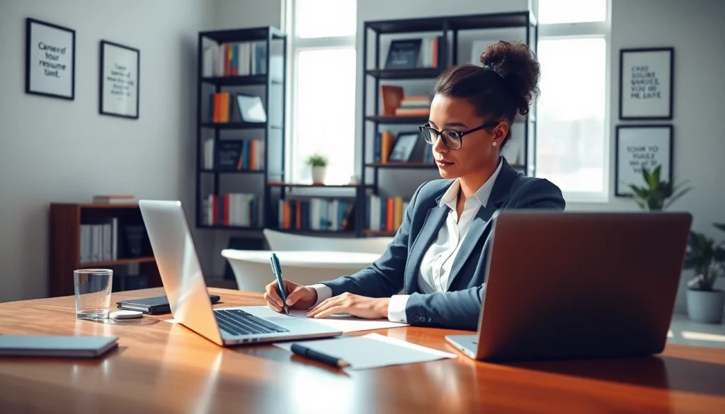 Engaging scene of professional resume writing near me in a bright modern office setting.