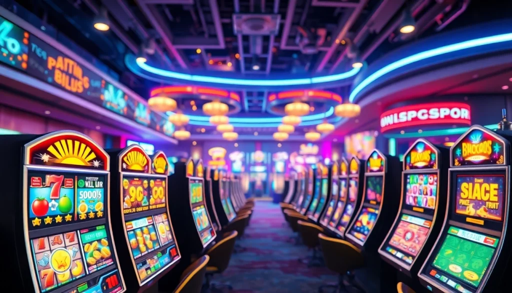 Menampilkan pengalaman bermain zoom188 dengan mesin slot berwarna-warni di kasino digital.