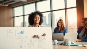 Engaging business coach los Angeles leading a dynamic team meeting in a modern office setting.