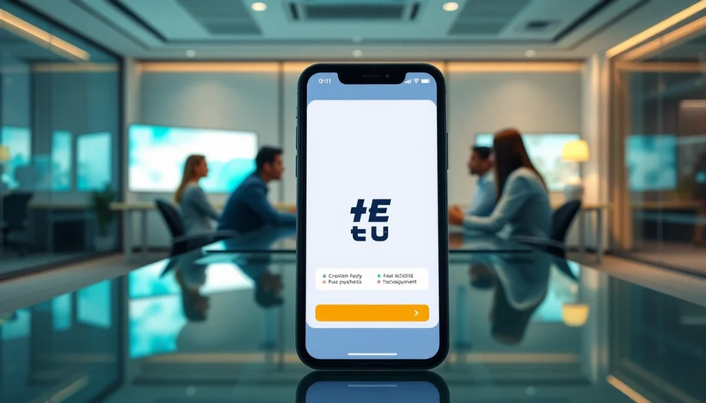 스마트폰 화면에 소액결제를 선보이는 시스템과 전문가들이 전략을 논의하는 모습