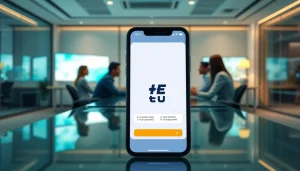 스마트폰 화면에 소액결제를 선보이는 시스템과 전문가들이 전략을 논의하는 모습