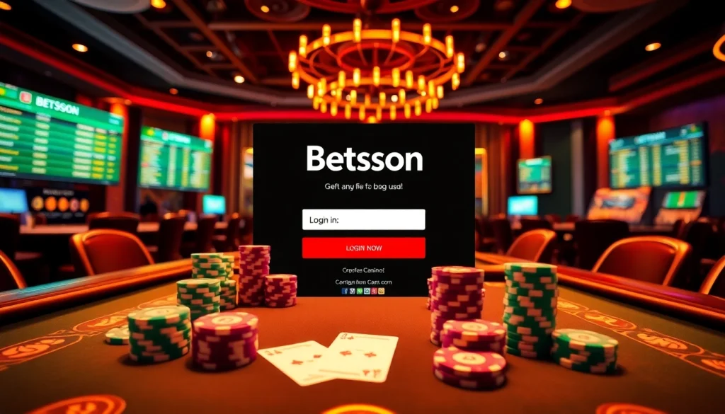 Experience Betsson Login on a luxurious gaming interface surrounded by vibrant casino elements.