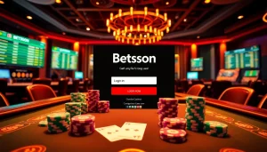 Experience Betsson Login on a luxurious gaming interface surrounded by vibrant casino elements.