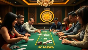 Experience Baccarat excitement at XX88 with players engaging in high-stakes gambling.
