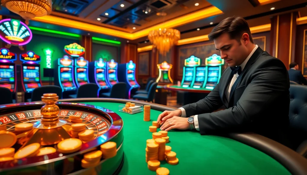 Experience the excitement of 'Nhà Cái Uy Tín' at a luxurious casino with vibrant games and elite players.