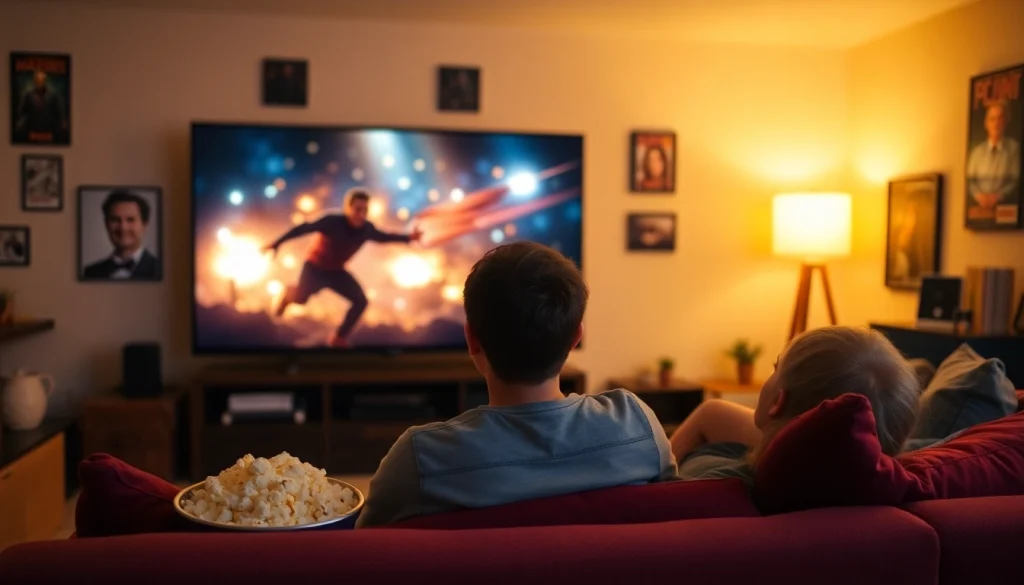 Enjoying filmes online in a cozy home theater setting.