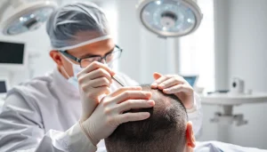 Hair transplant london patient consultation in a modern clinic setting, showcasing expert care.