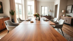 Showcasing elegant extension tables in a modern dining room with natural light.