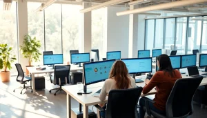 Optimize your outreach with an efficient auto dialer in a modern office setup.