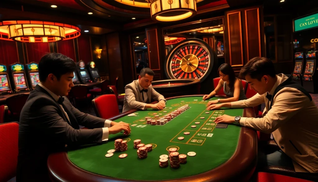 Players enjoying an engaging game at W88 casino tables while linking to w88 for online betting thrills.