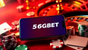 Experience the thrill of the 5GBET App in a vibrant casino scene with poker chips and cards.