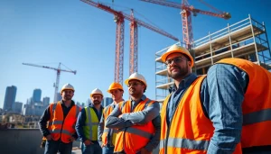 Construction association Denver members collaborating on a busy building project in Denver.