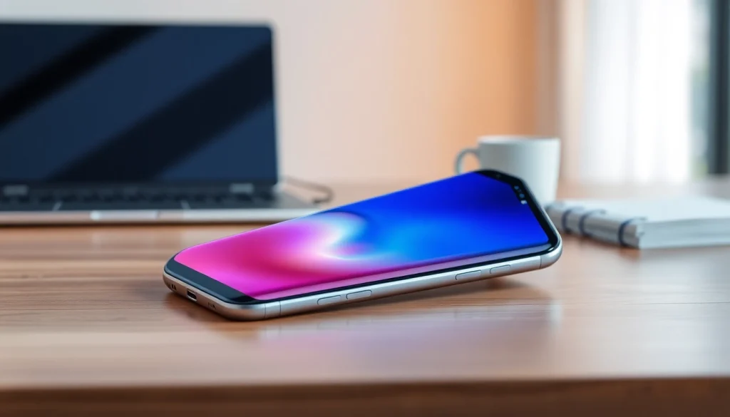 The Samsung Galaxy S8 smartphone showcasing its vibrant display in a modern workspace.