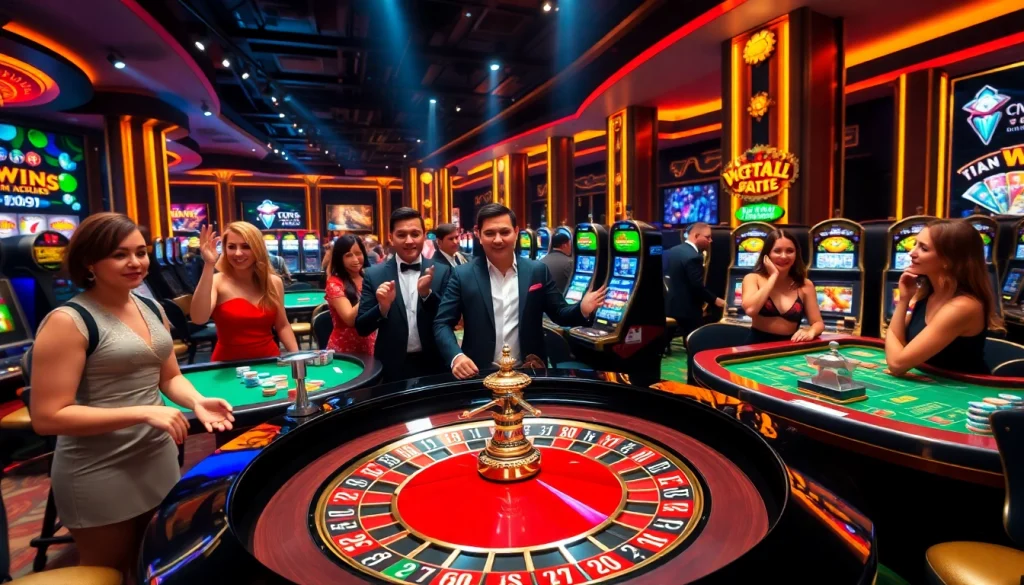 Experience the excitement at https://xoixoai.com/ with a vibrant casino scene featuring roulette and poker tables.