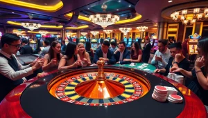 Experience thrilling gaming at https://nova8886.com/ with a vibrant casino scene featuring roulette and poker.