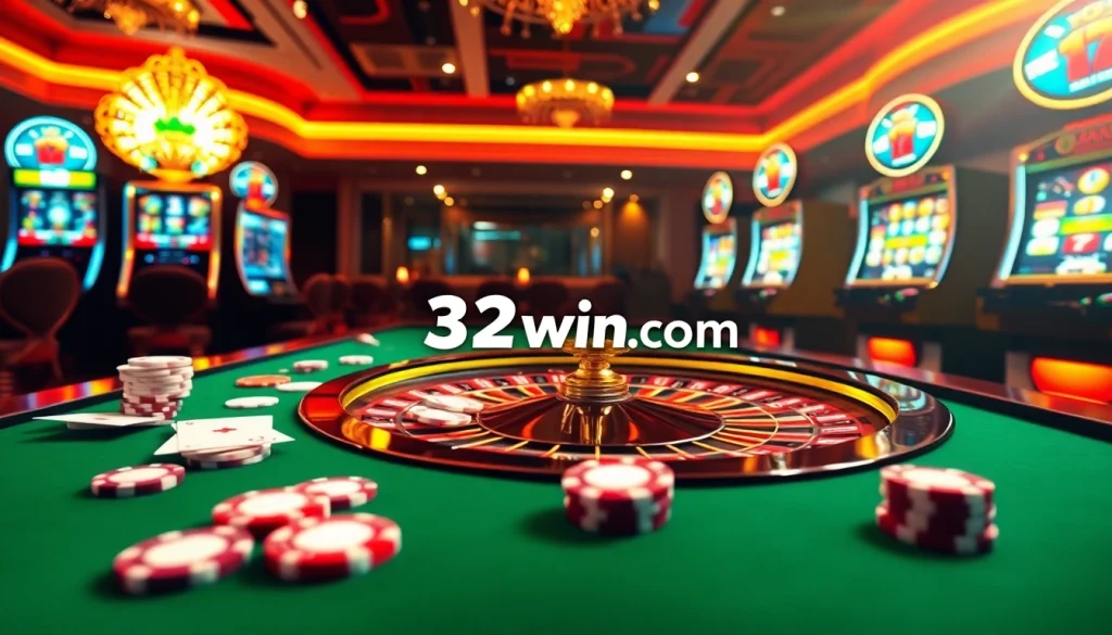 Experience excitement at 32win.com with vibrant online casino gameplay featuring roulette and slot machines.