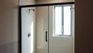 Enhance your bathroom with a modern black shower sliding door, showcasing sleek glass and stylish metal.