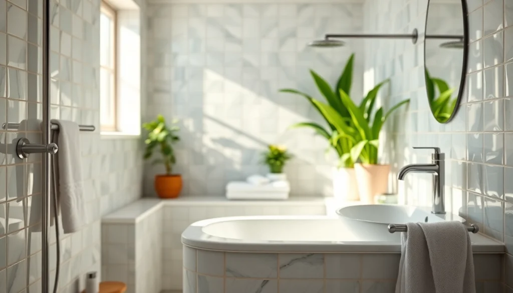 Sunny shower setup in a cozy, elegantly decorated bathroom with natural lighting.
