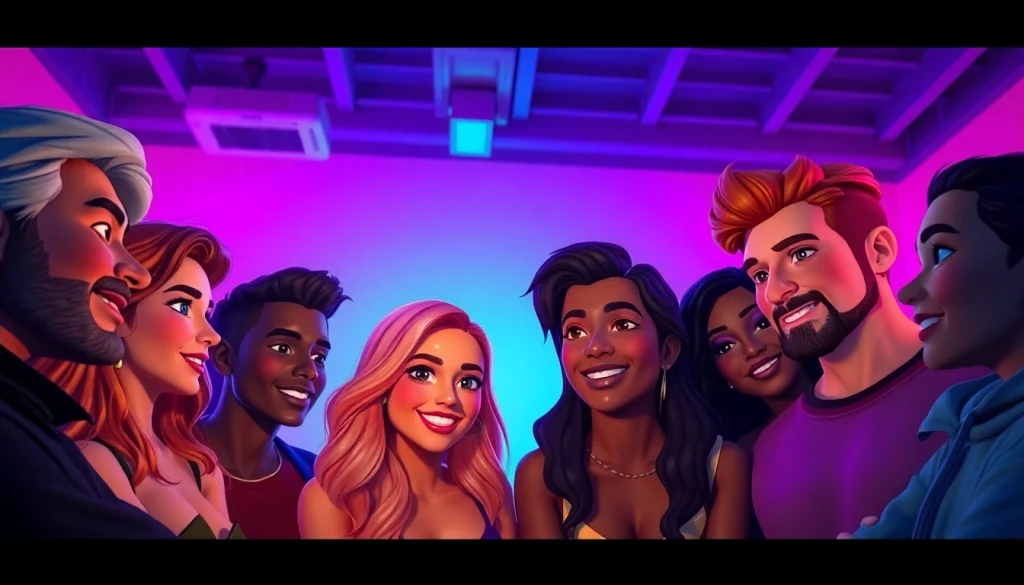 Engaging scene of diverse avatars in a vibrant virtual space showcasing free NSFW character AI interactions.