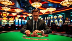 Experience the thrill of poker at the top club casino with vibrant gaming tables and excited players.