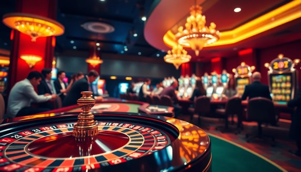 Exciting gameplay at nhà cái rr88, capturing the thrill of a luxurious casino scene with poker and roulette.